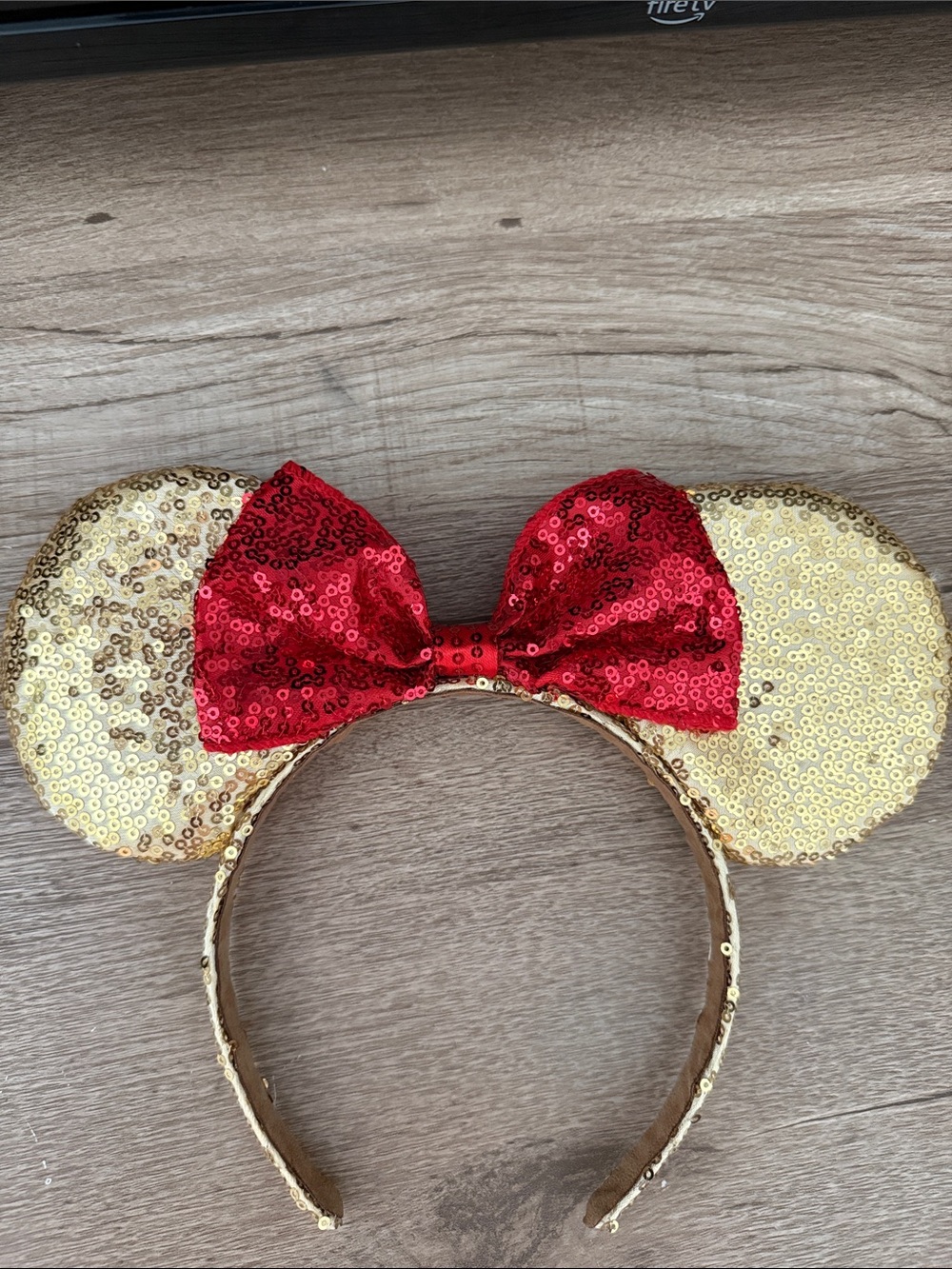Sequin Minnie Ears Headband with Red Bow